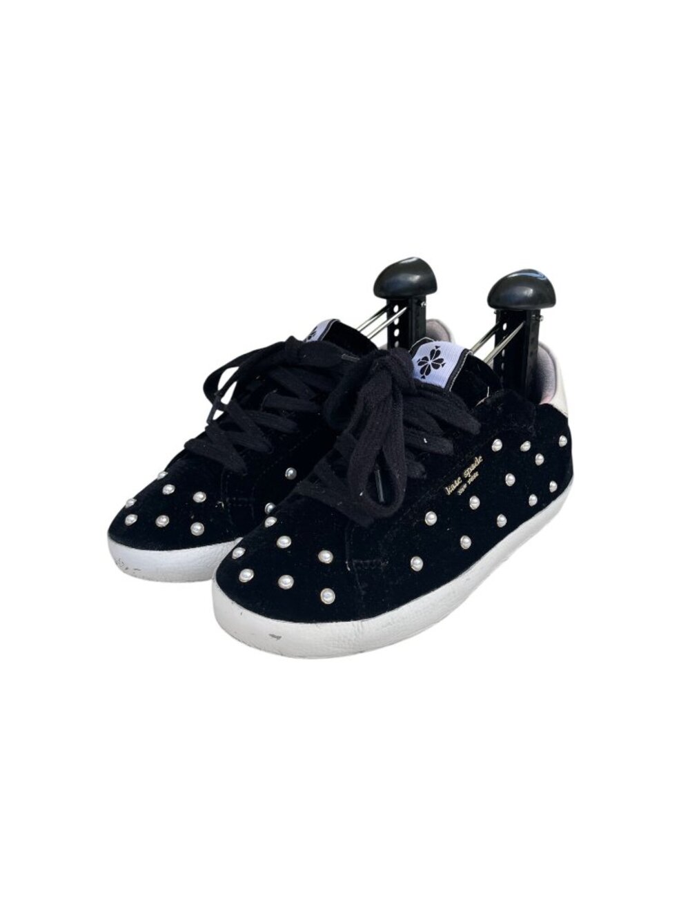 Kate Spade Black Velvet Sneakers With Pearl Embellishments Womens Size 7.5 - Picture 2 of 6